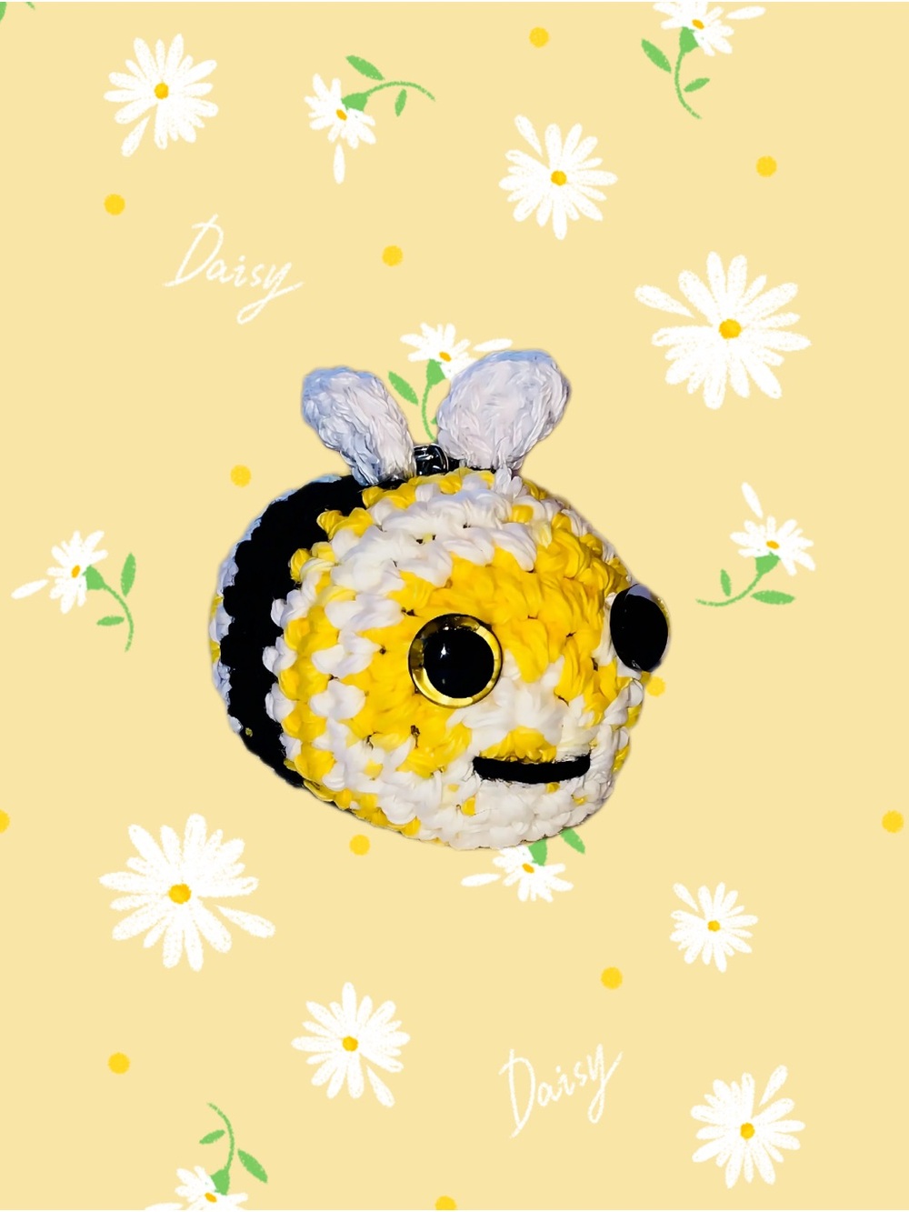 Handmade Yellow & Black mini Bee Plush Keychain - Picture 3 of 11